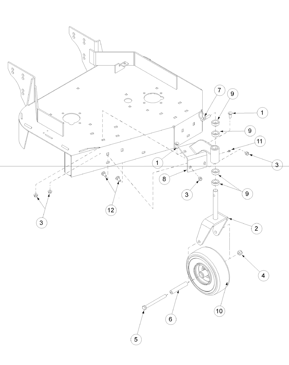 Caster Assembly Diagram and Parts List for G1332 55AI5GMQ050-WAM Cub Cadet Lawn Mower